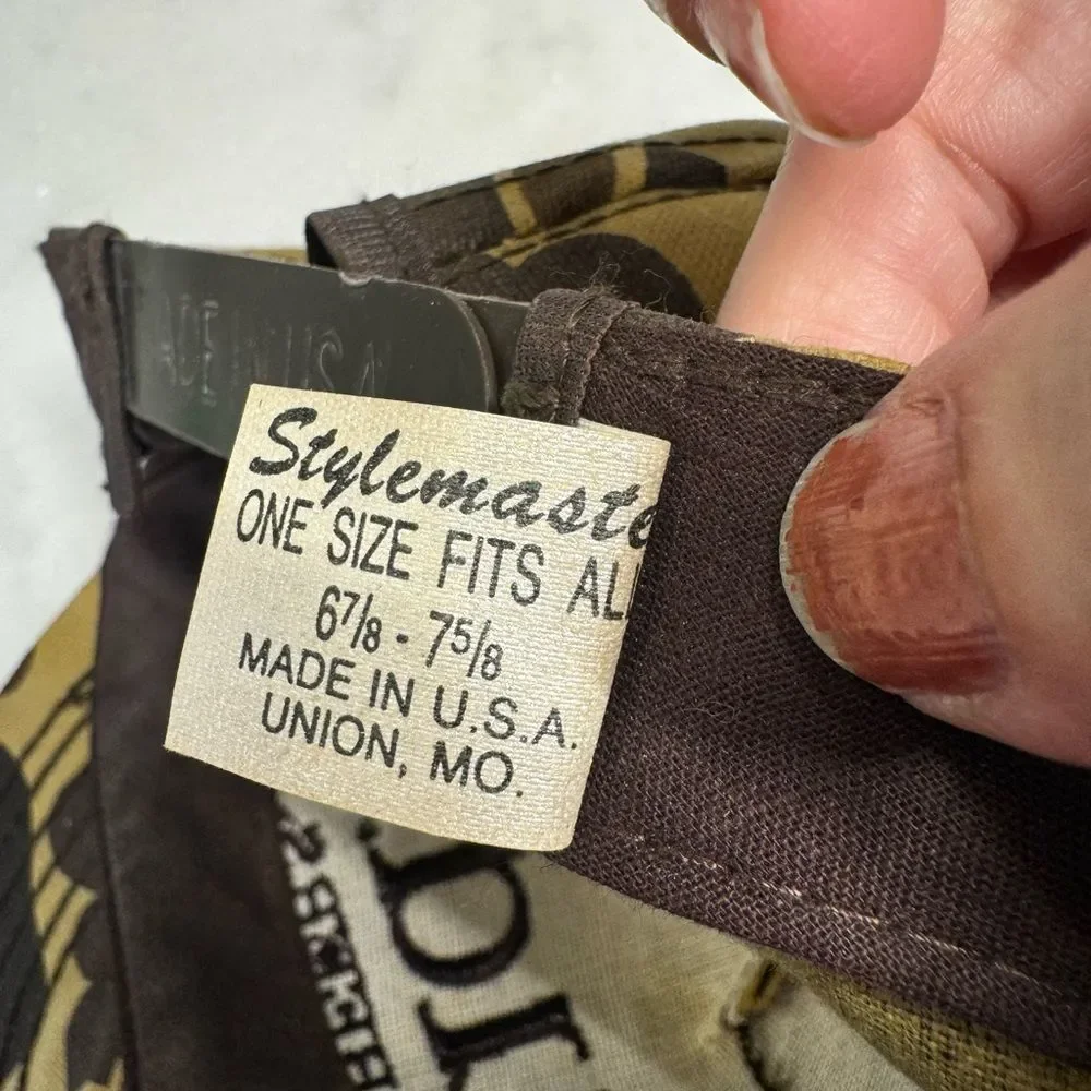 Vintage Bud King Of Beers Hat Cap Mens Snapback Brown Camouflage Made in USA 80s